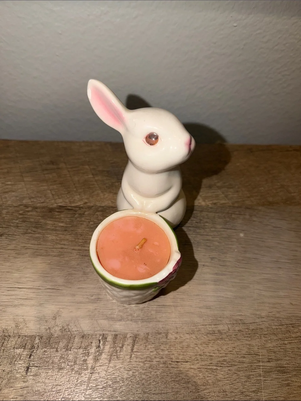 Avon White Bunny Figurine with Pink and Green Floral Planter
